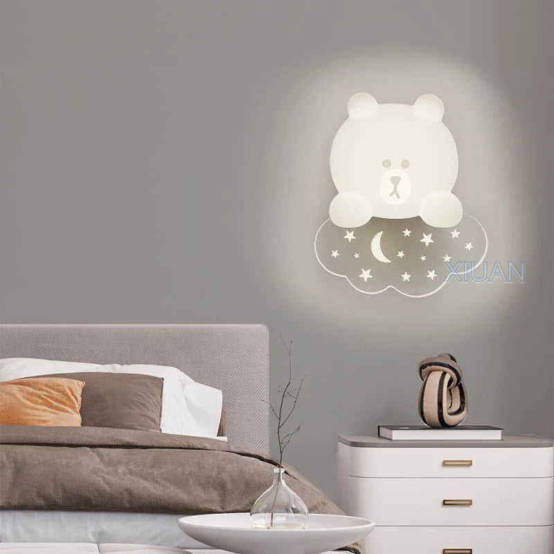applique murale ours blanc lumière étoile lune pour enfants - vue 7 sur 9