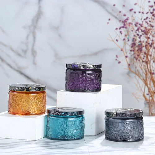 pot à bougie en relief en verre avec couvercle pour aromathérapie - vue 3 sur 13
