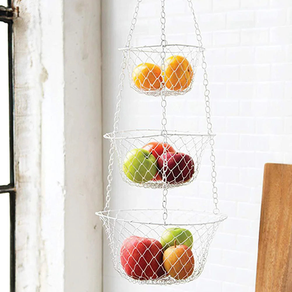 panier mural de rangement pour fruits et légumes 3 niveaux suspendus - vue 7 sur 7