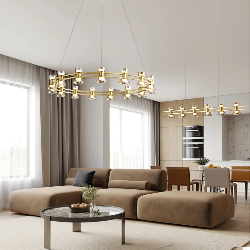lustre créatif en cuivre et verre design moderne léger - vue 7 sur 12