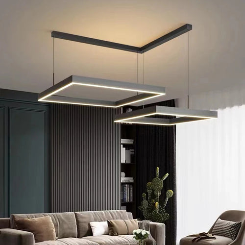 Lustre Led carré moderne pour salon salle à manger chambre cuisine noir Rectangle Led plafonnier suspension lampe - vue 5 sur 18