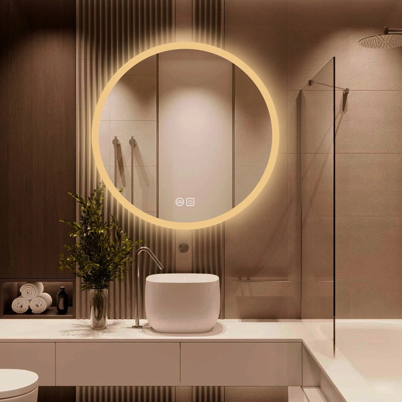 miroir rond lumineux avec interrupteur tactile et fonction antibuée - vue 4 sur 7