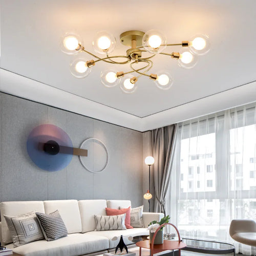 Plafonnier boule de verre nordique or noir pour salon chambre Hall suspension lampe décor à la maison éclairage Lustres Luminaires - vue 4 sur 9
