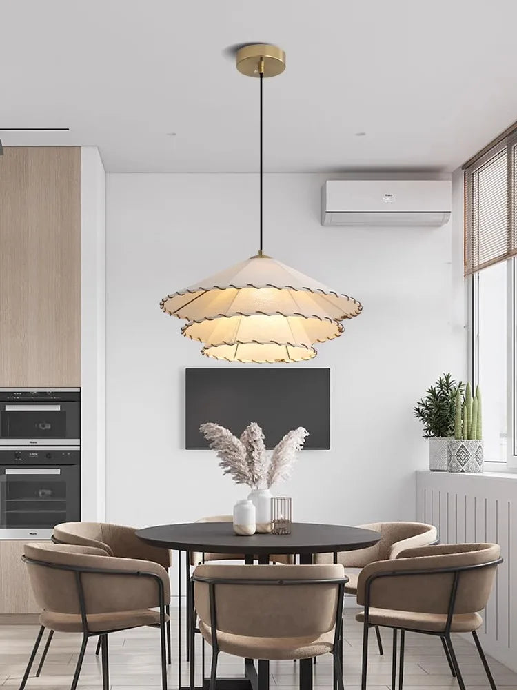 Tissu nordique suspension LED lumière Restaurant chambre salle à manger décoration de la maison Lustre créatif coton lin chapeau Lustre lampe - vue 5 sur 9
