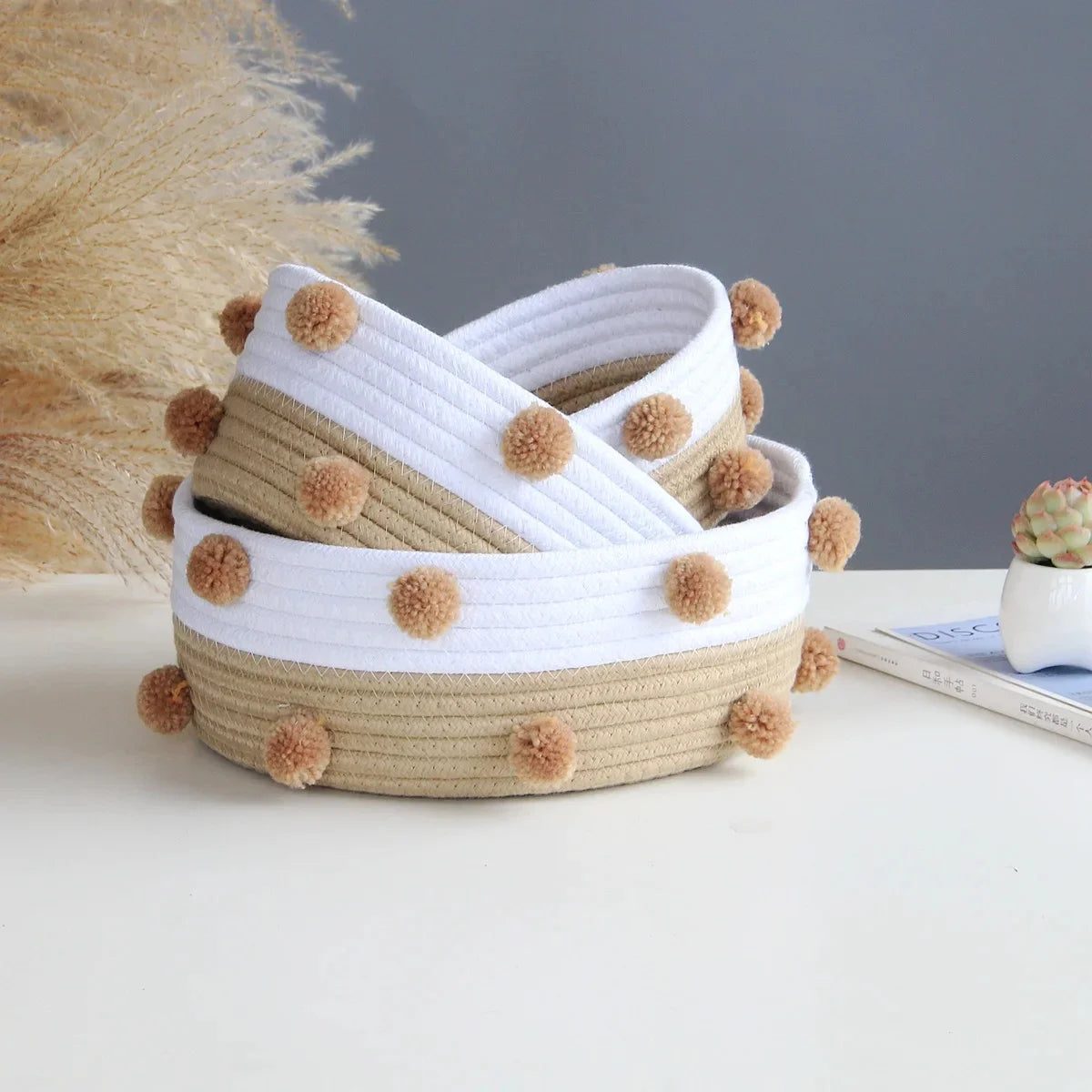 paniers de rangement en corde de coton pour organisation maison - vue 2 sur 7