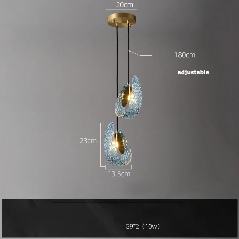 lustre led art deco verre bleu - vue 16 sur 21