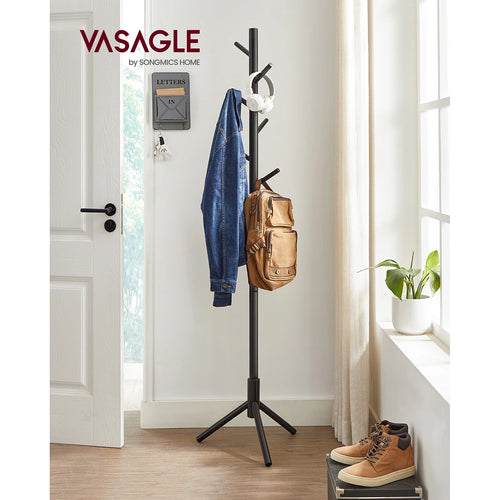 VASAGLE Standing Coat Rack, Solid Wood Coat Rack, Tree-Shaped Coat Rack with 8 Hooks, 3 Height Options, for Clothes, Hats, Bags - vue 2 sur 8