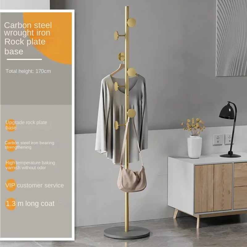 Floor To Floor Bedroom Light Luxury Rock Plate Base Metal Hanger, Marble Scarf and Bag Rack for Entering The Home Coat Rack - vue 15 sur 30