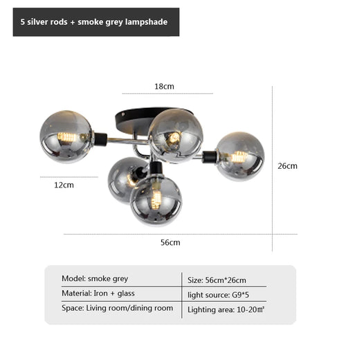 Plafonnier en verre nordique G9 LED lumière industrielle en métal pour chambre salon salle à manger étude maison intérieur loft lumière - vue 15 sur 18