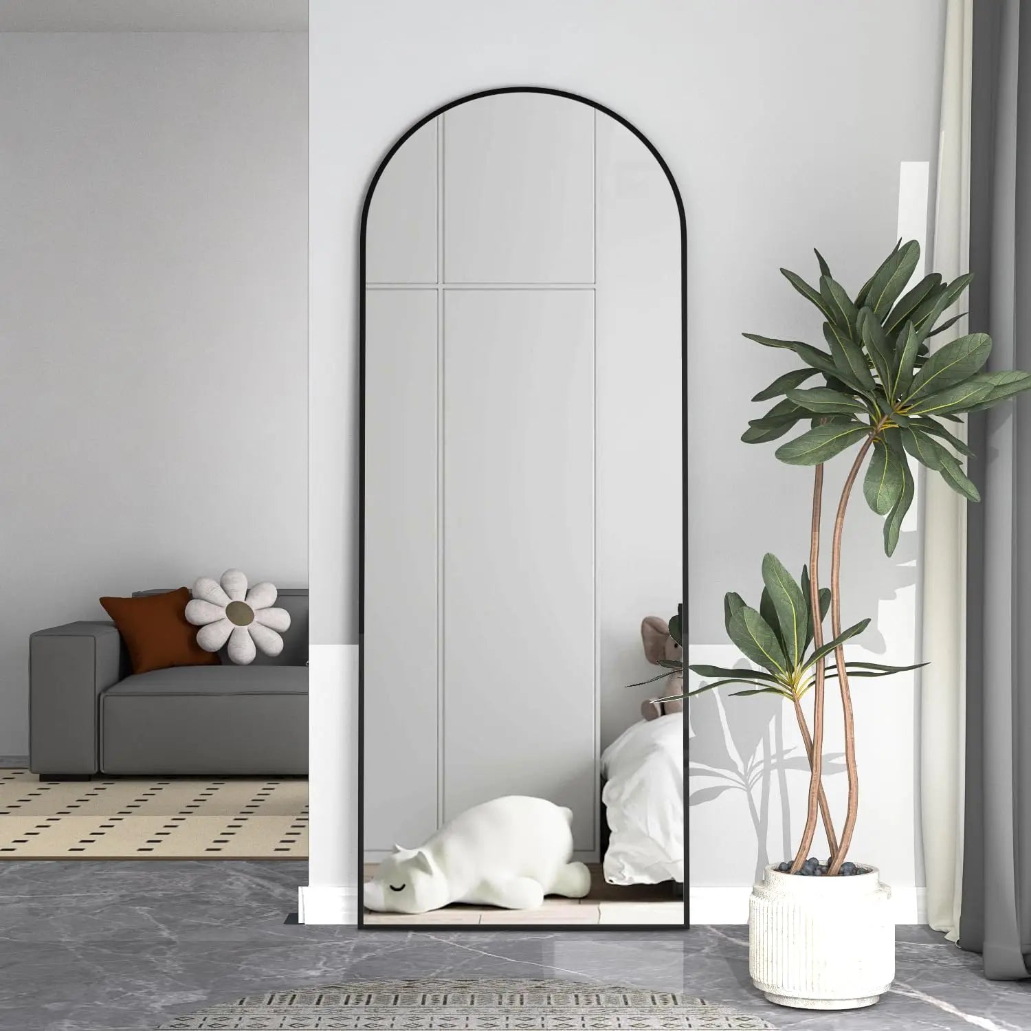 CASSILANDO Arched Full Length Mirror 64" x 21", Floor Standing Mirror, Unique Vertical Mirror, Gold Metal Frame Mirror