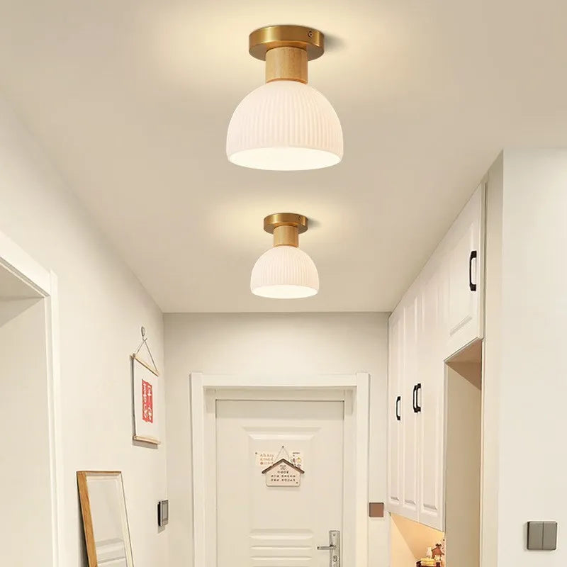 Nordique LED plafonnier en bois noyer luminaire salon allée couloir étude chambre lampes intérieur décor éclairage lampes Lustre - vue 5 sur 16