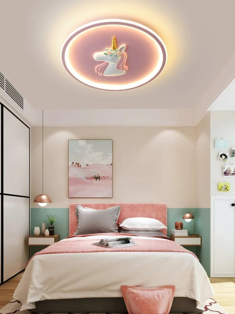 BOSSEN Scandinavian LED Children's Room Ceiling Pendant Light, Pink/Blue Unicorn for Living Room, Bedroom Home Decoration. - vue 7 sur 14