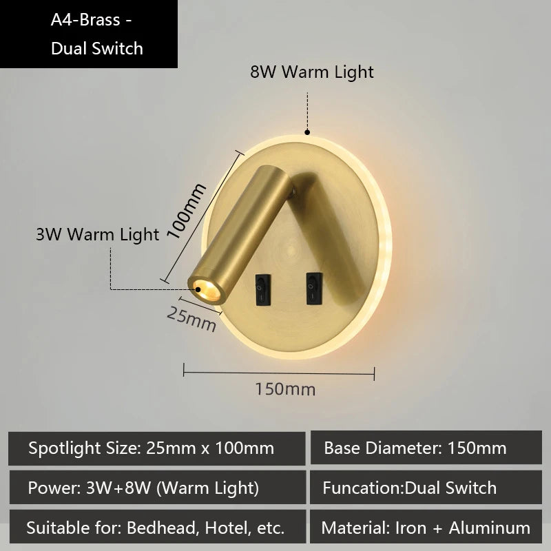 applique murale led moderne avec ports usb et lampes de lecture réglables - vue 8 sur 16
