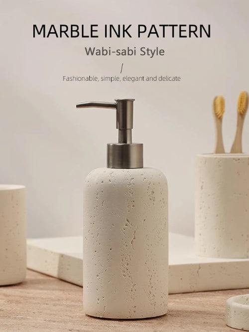 Ahunderjiaz Wabi-Sabi Style Push Bottle, Marble Shower Gel Dispenser Bottle, Light Luxury Bathroom Tabletop Decoration, Home Dec - vue 2 sur 10