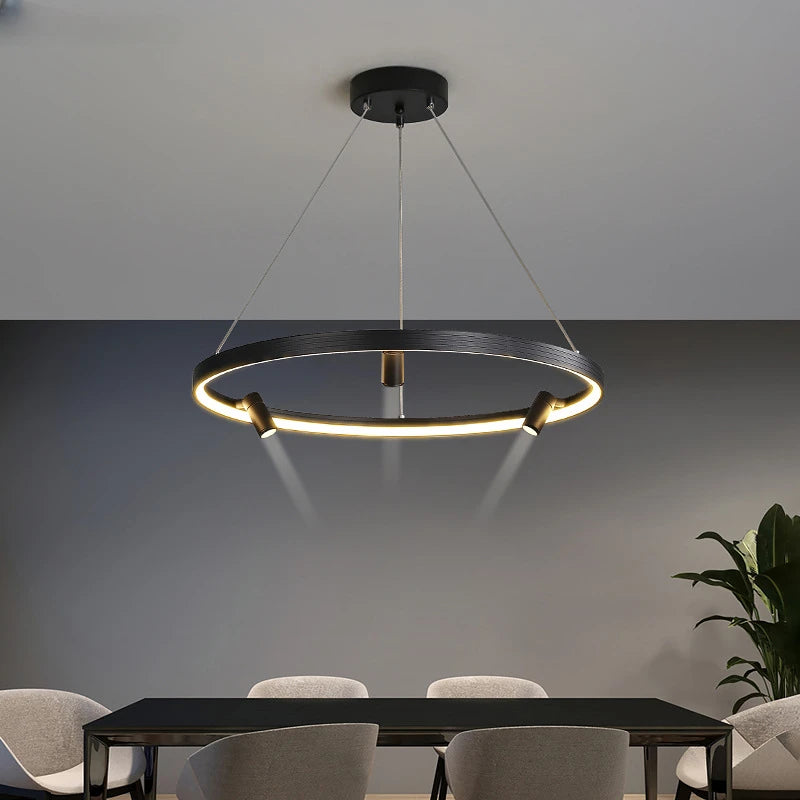 lustre led simple et moderne avec anneau suspension noir - vue 4 sur 9