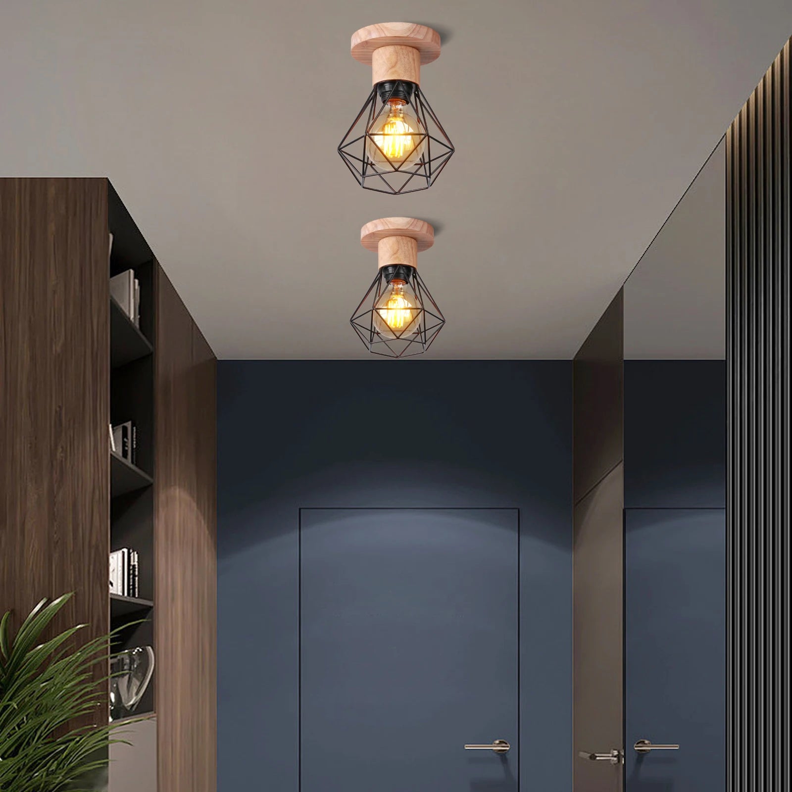 suspension vintage en bois industriel luminaire led suspendu - vue 11 sur 14
