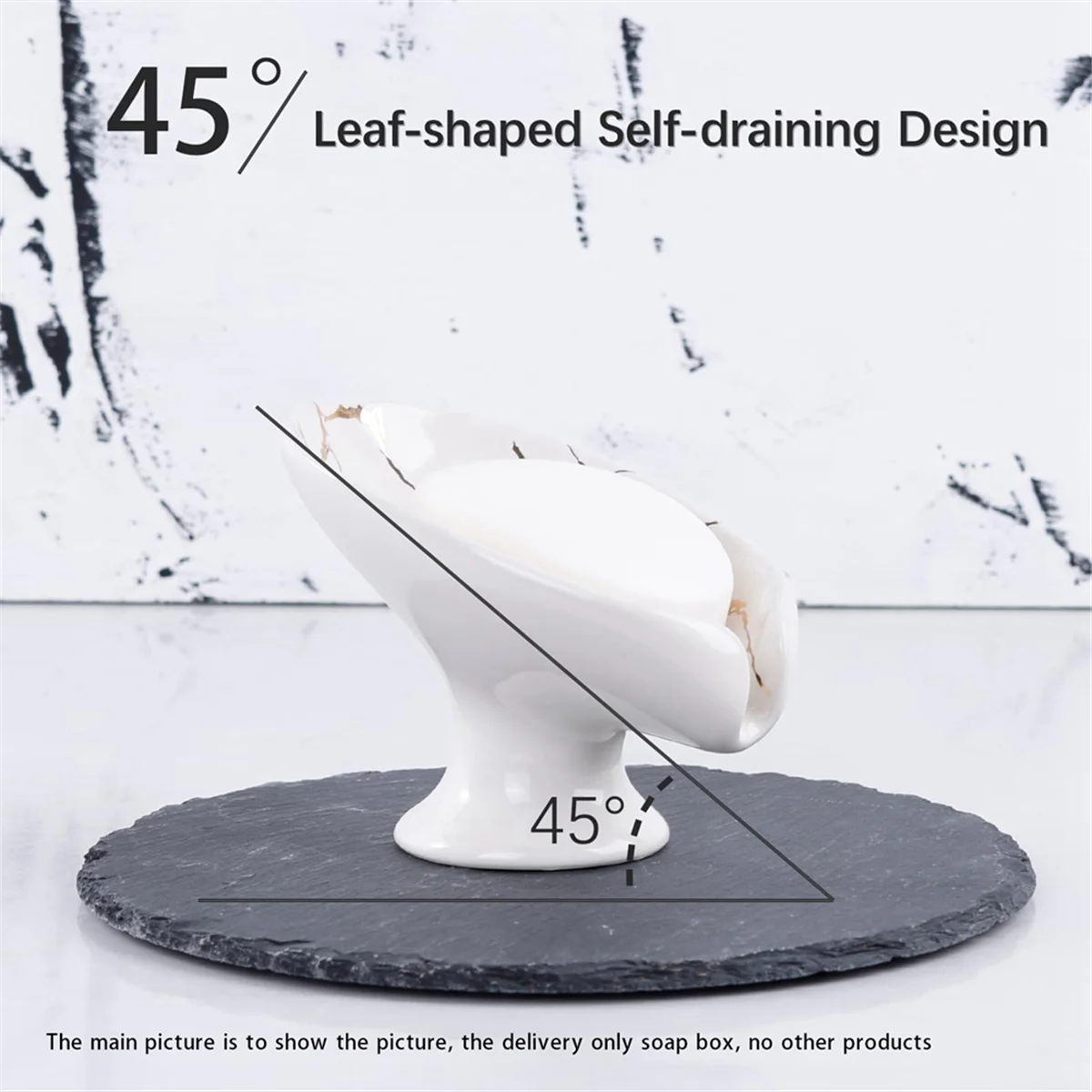 Soap Dish, Ceramic Soap Holder Self Draining Marble Look Leaf-Shape Soap Dishes for Bathroom,White - vue 4 sur 6