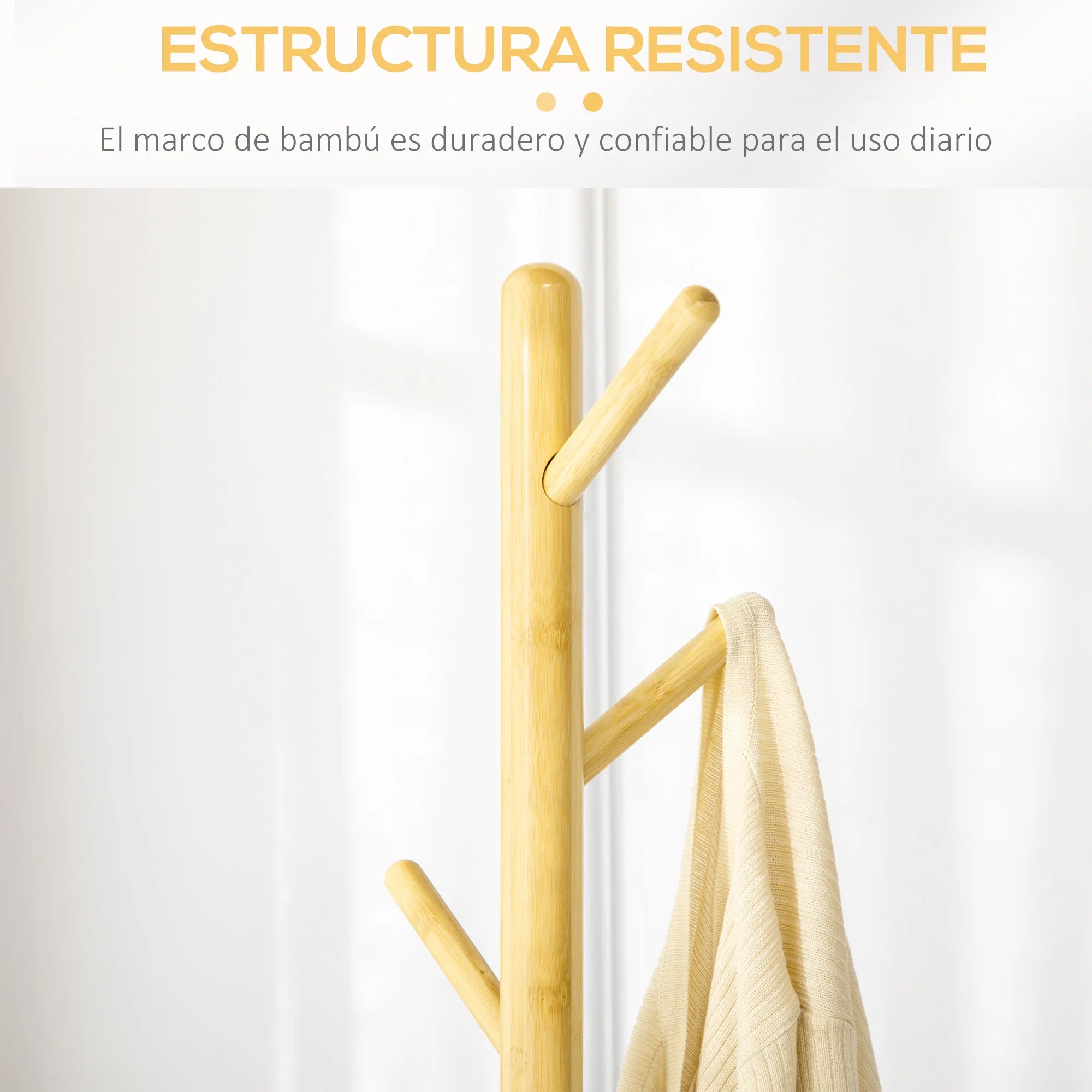 HOMCOM bamboo stand rack with 8 hooks Ø 37.8x175.6 cm Natural - vue 6 sur 7