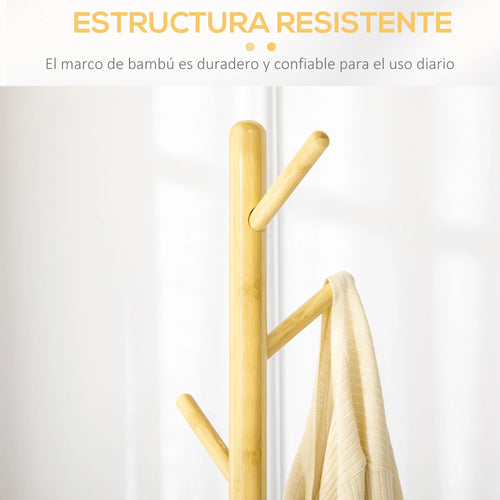 HOMCOM bamboo stand rack with 8 hooks Ø 37.8x175.6 cm Natural - vue 7 sur 7