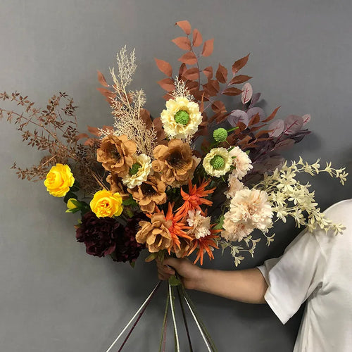 Autumn Rayon Rose Botanical Bouquet, DIY Flower Arrangement, Wedding Party, Home Garden Decor Accessories, Fake Plants - vue 3 sur 10