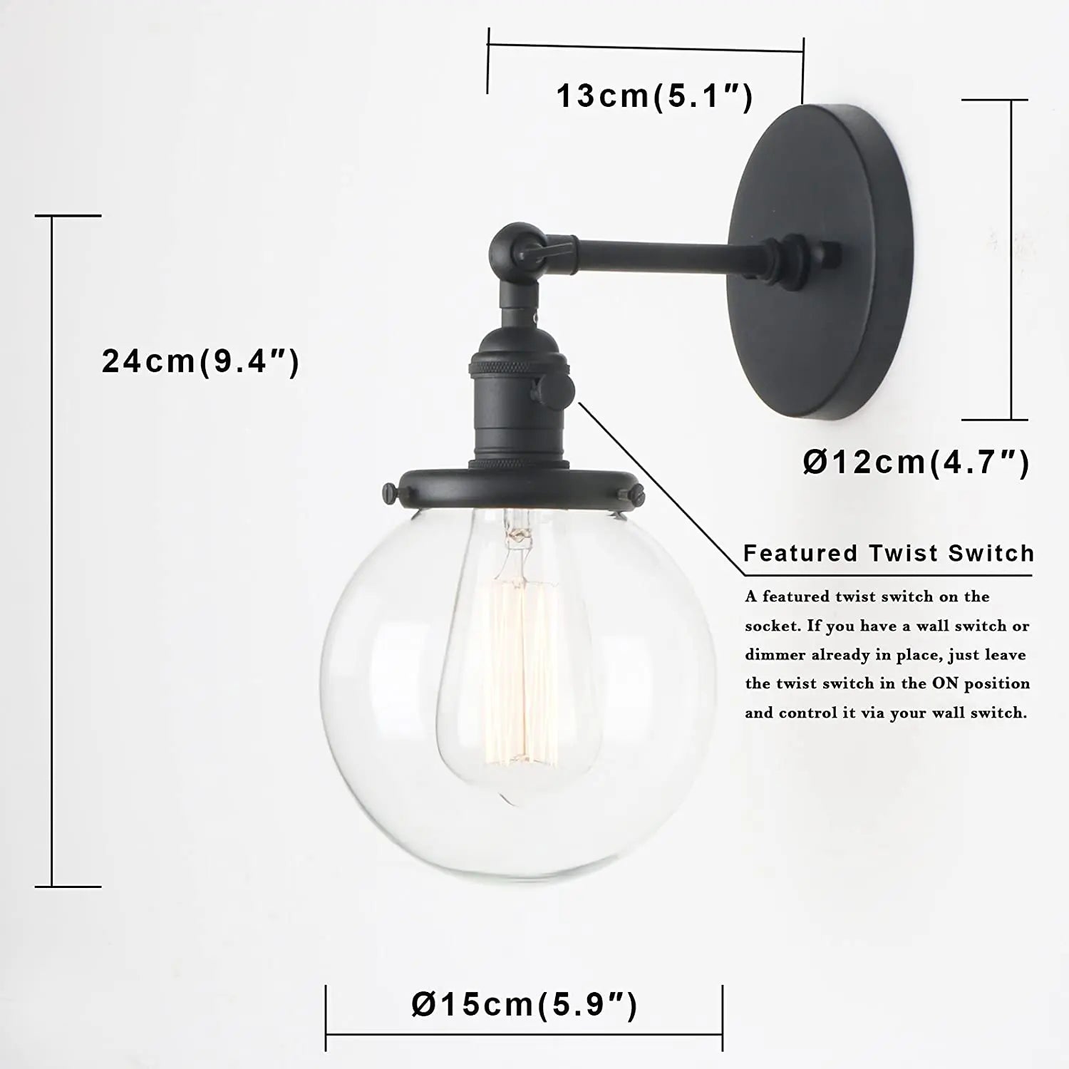Permo 5.9 ''Vintage applique moderne en verre applique murale luminaires luminaire Loft chevet miroir lampe escalier lumières - vue 2 sur 11