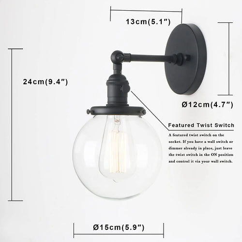 Permo 5.9 ''Vintage applique moderne en verre applique murale luminaires luminaire Loft chevet miroir lampe escalier lumières - vue 2 sur 11