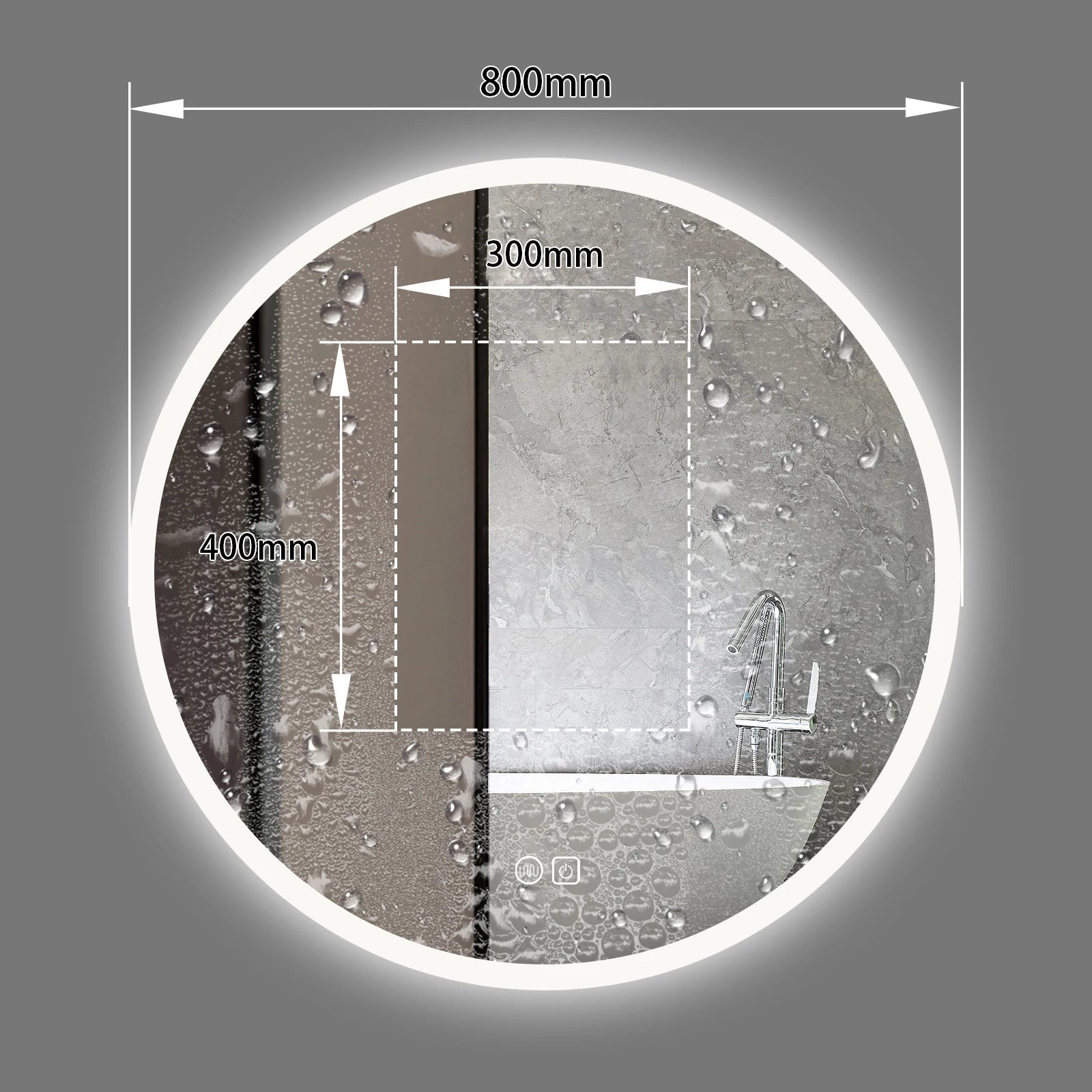 miroir rond lumineux avec interrupteur tactile et fonction antibuée - vue 6 sur 7