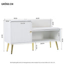 Modern luxury shoe chest in white with storage, upholstered bench and backrest shoe rack with metal handles and Meta