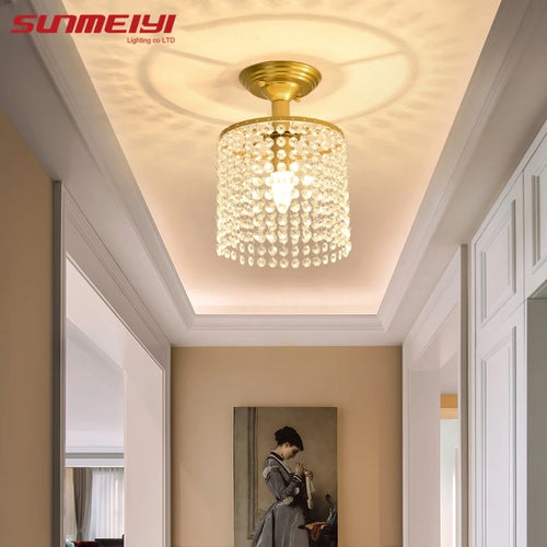 Lustre LED cristal verre doré - vue 5 sur 7