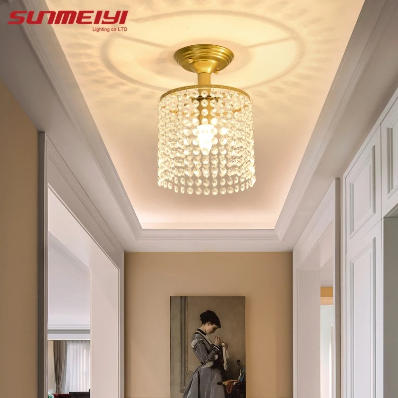 Lustre LED cristal verre doré - vue 5 sur 7