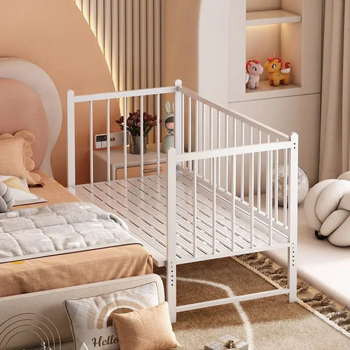 Iron art children's splicing bed with seamless connection, adjustable height, no guardrail, baby fall prevention, widened single - vue 9 sur 9