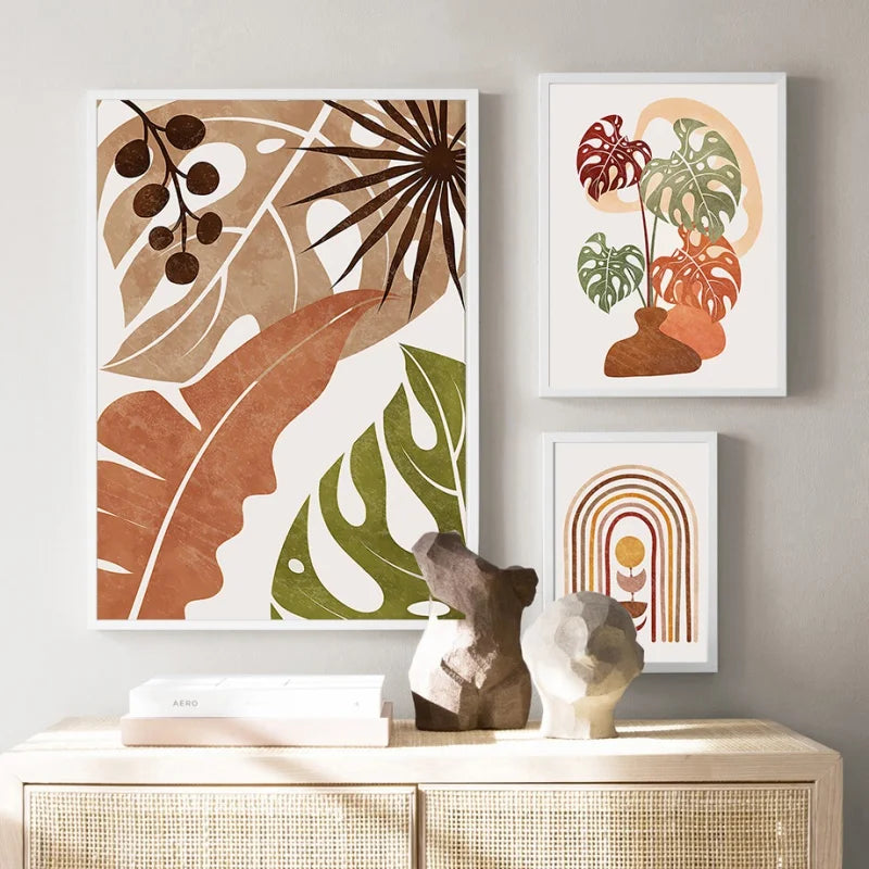 Terracotta monstera vase painting Nordic abstract wall decoration - vue 3 sur 15