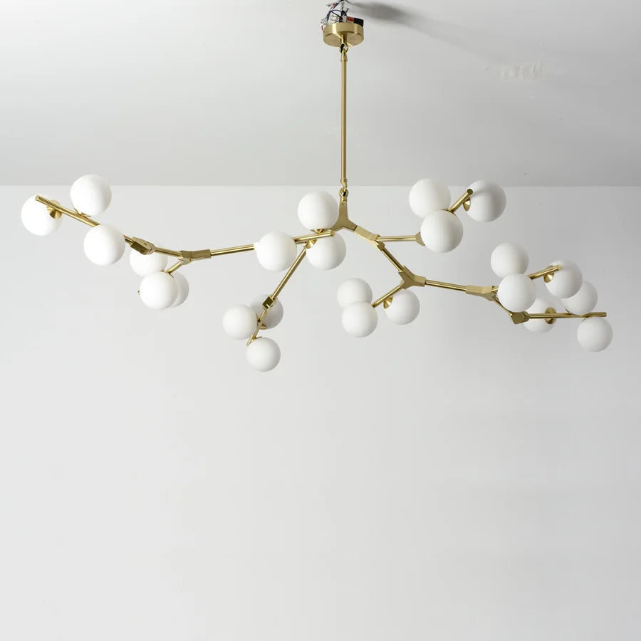 lustre en verre avec branches d'arbre et boules lumineuses - vue 7 sur 12