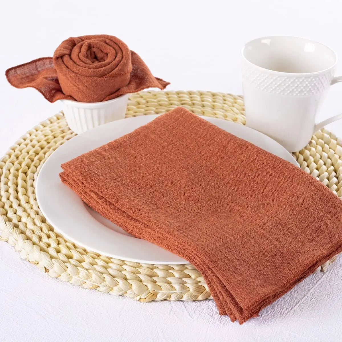 Serviette de table lot 10 gaze coton 32x32 - vue 4 sur 6