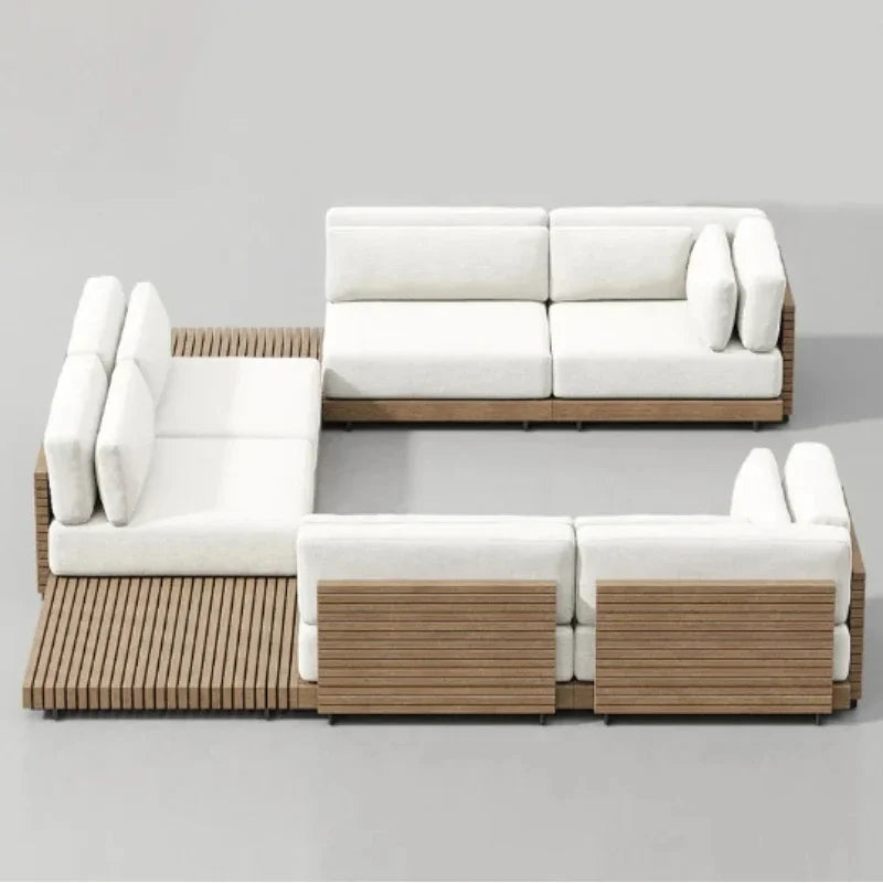 canapé extérieur en bois massif luxe pour patio et loisirs