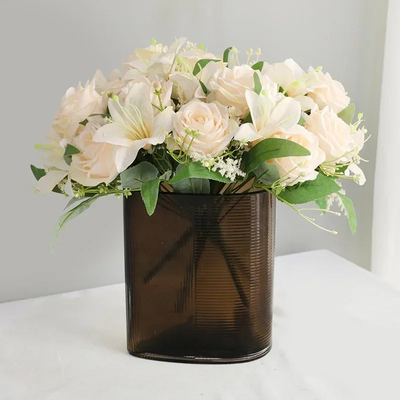 décoration mariage bouquet lys et roses artificiels parfumé fleurs de jardin - vue 11 sur 11