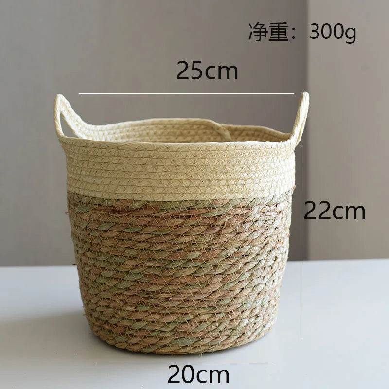 panier de rangement en paille pour décoration artisanale moderne - vue 4 sur 12