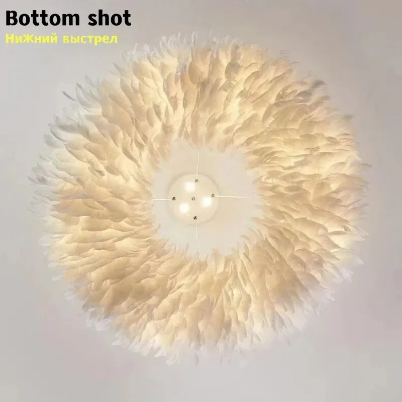lustre à led nordique avec suspension en plumes - vue 5 sur 8