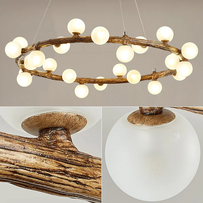 lustre de style wabi-sabi en bois artificiel pour intérieur - vue 5 sur 9