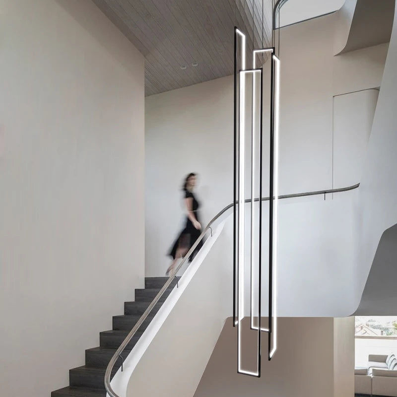 Modern Design Rectangular Black Led Pendant Lamp, Nordic Interior Decorative Lighting, Ideal For Dining Room, Hall Or Staircase - vue 7 sur 17