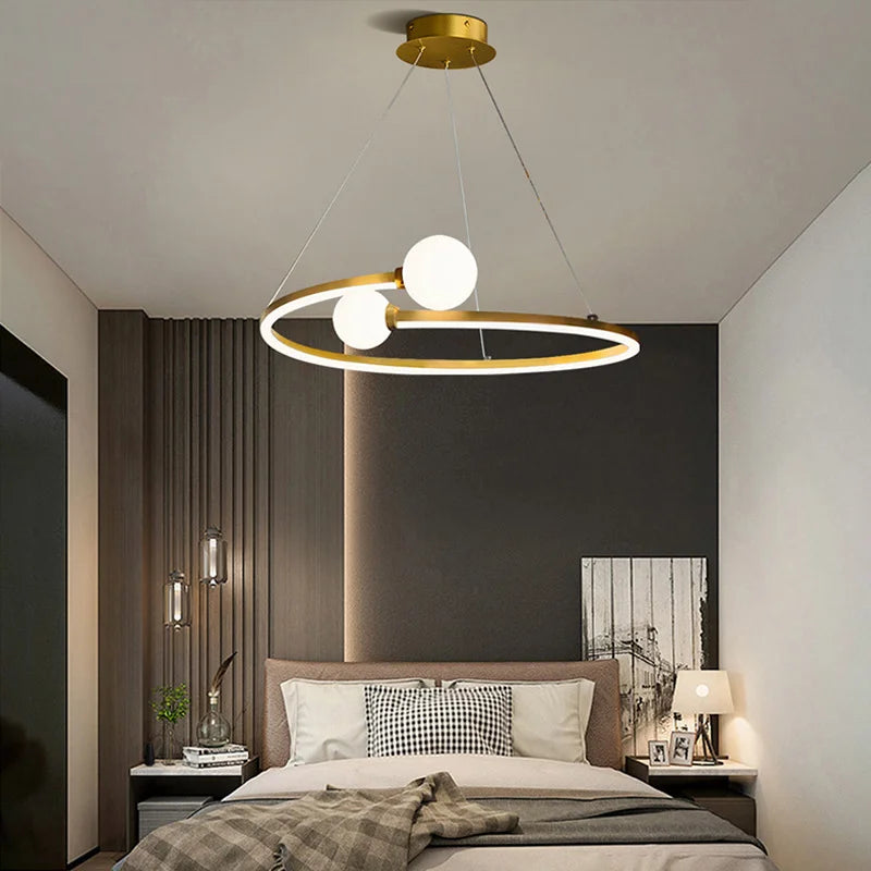 lustre nordique anneau led suspension éclairage luminaires - vue 4 sur 8
