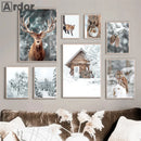 décoration murale renard hibou cerf forêt hiver neige