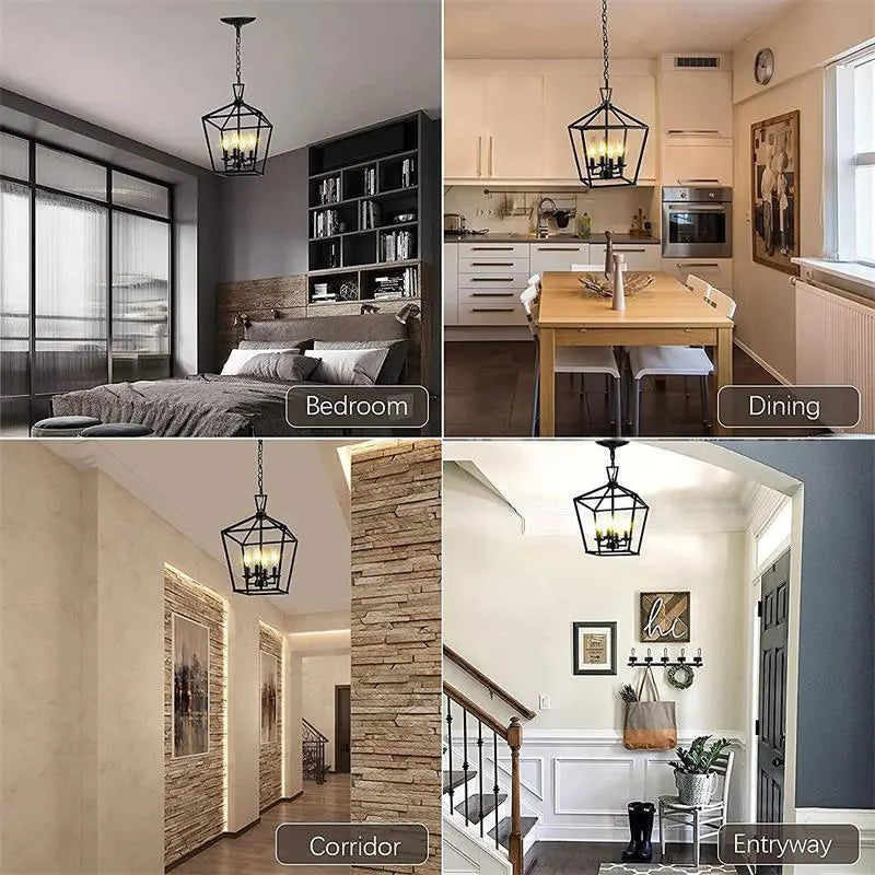 Minimalist retro black farmhouse chandelier for restaurant, kitchen, corridor and bedroom - vue 7 sur 7