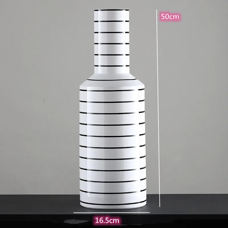 Black and White Striped Ceramic Vase, Flower Pot Decoration, Home and Living Room Decoration, Creative Geometric Striped Vase - vue 16 sur 18