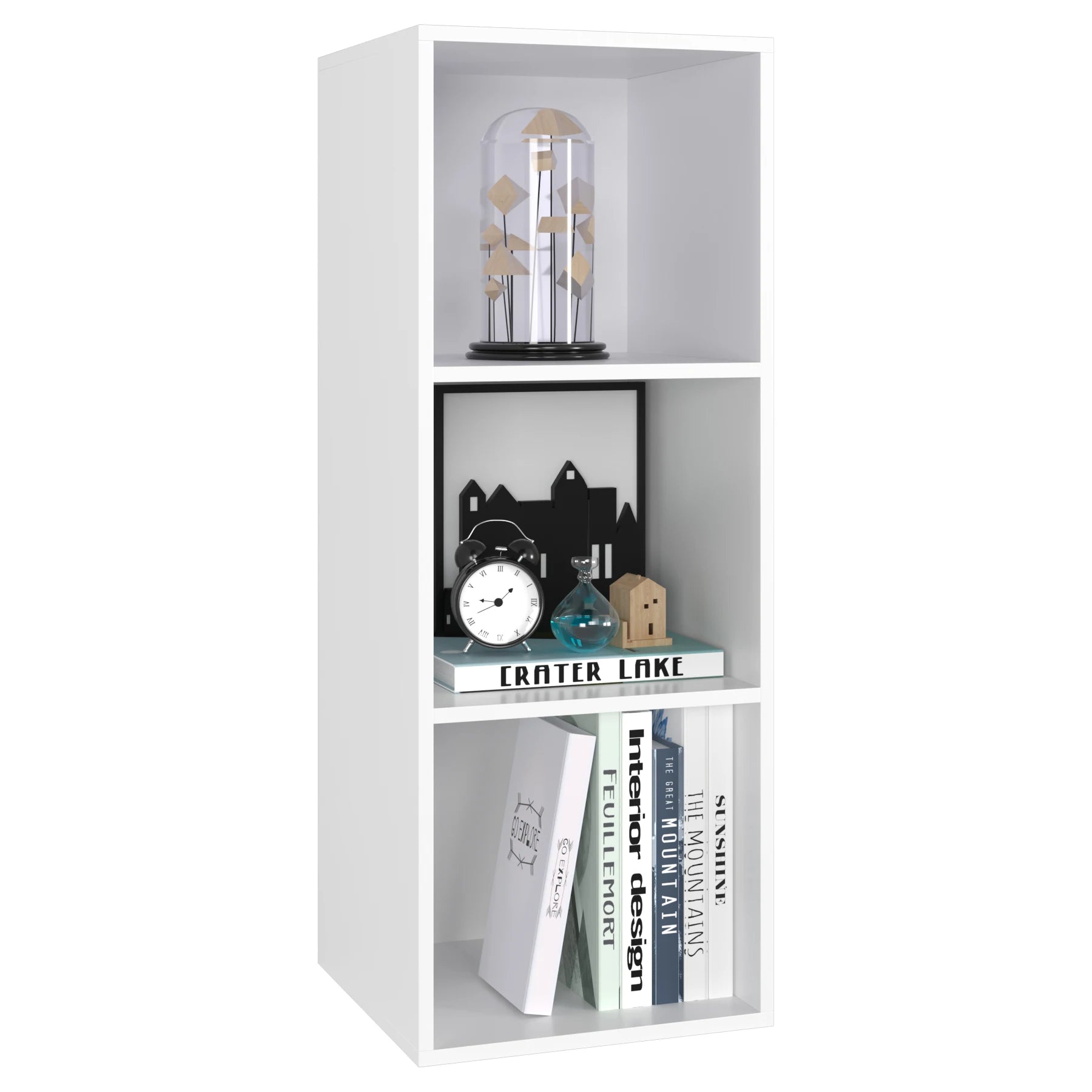 Getone Small Bookcase, White Bookshelf, 3 Cubes Storage Unit, Living Room Bookcase Wooden 30x30x80cm - vue 7 sur 8