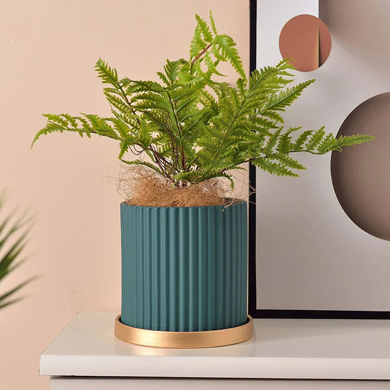 pot de fleurs en céramique lignes verticales pour plantes d'intérieur - vue 4 sur 23