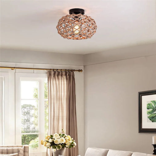 plafonnier tissé rustique corde chanvre plafond couloir ferme noir