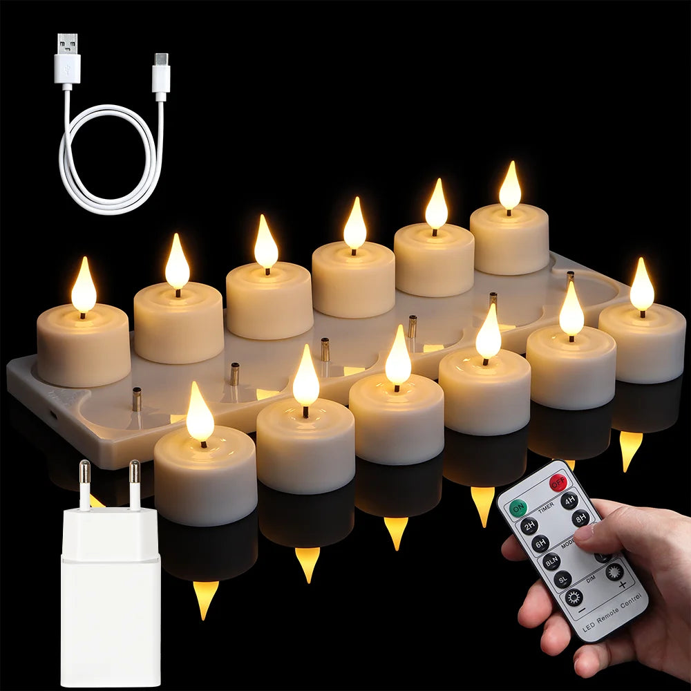lot de 6 ou 12 bougies led rechargeables avec minuterie et clignotantes - vue 2 sur 10