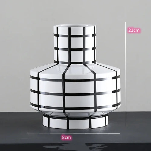 Black and White Striped Ceramic Vase, Flower Pot Decoration, Home and Living Room Decoration, Creative Geometric Striped Vase - vue 16 sur 18