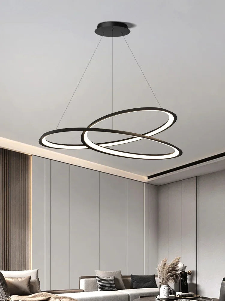 Living Room Chandelier Simple And Creative Ring Lamp Modern Lamp Bar Table Lamp Nordic Light Luxury Hall Ceiling Chandelier - vue 3 sur 7